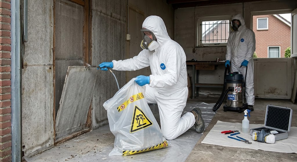 Voorbeeld asbest platen dak dat verwijdered moet worden door een a.a.r.s.